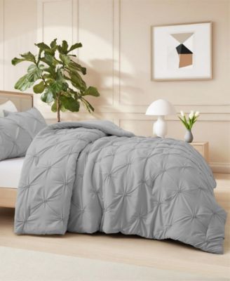 UNIKOME 3 Piece Pinch Pleated Down Alternative Comforter Set, King