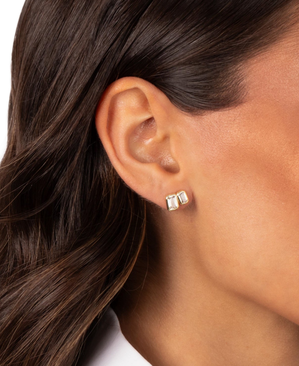 by Adina Eden Cubic Zirconia Gold Plated Gold Plated Bezel Double Emerald Stud Earrings