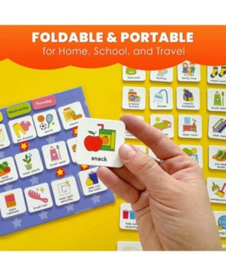 Magnetic Chore Chart for Kids with 72 Routine Magnets & Star Rewards - Foldable Visual Daily Responsibility Schedule