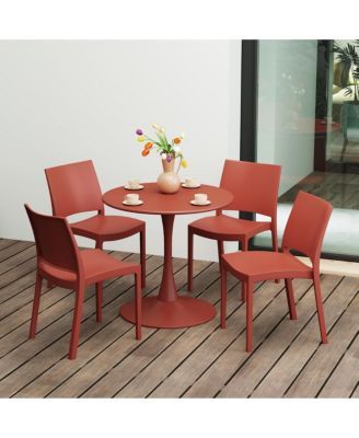 5-Piece Indoor Outdoor Round Metal Patio Dining Table Set With Stackable Patio Dining Side Chairs