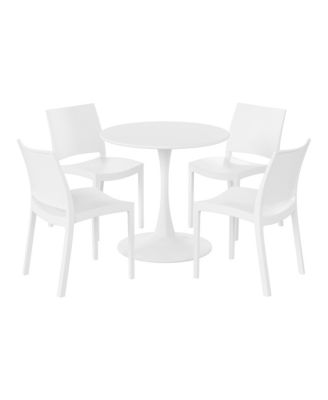 5-Piece Indoor Outdoor Round Metal Patio Dining Table Set With Stackable Patio Dining Side Chairs