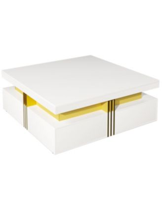 Streamdale Modern Glossy Square Storage Coffee Table with 4 Drawers, 43.3", Black