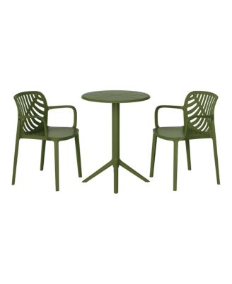 3-Piece Outdoor Resin Patio Bistro Table Set with Stackable Patio Dining Side Chairs For 2