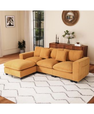 99" Modular Corduroy L-Shaped Sectional Sofa and Chaise With USB/Type-C Ports and Side Pockets