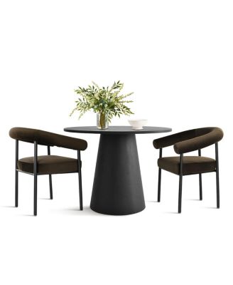 3-Piece Modern Dining Set, 35'' Round Pedestal Table with Velvet Upholstered Armchairs, Small Kitchen or Apartment Set
