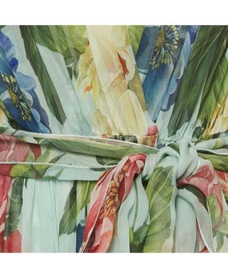 Women's Green Floral Print Midi Wrap Dress