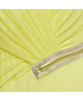 Women's Neon Yellow Embellished Detail Mesh & Jersey Short Dress