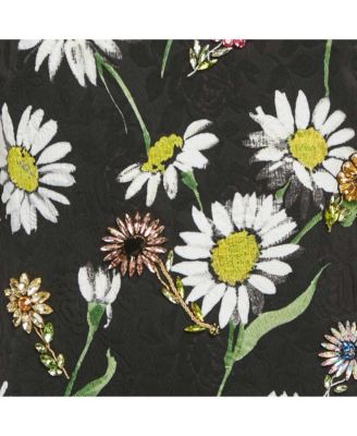 Women's Black Floral Jacquard Crystal Detail Mini Dress