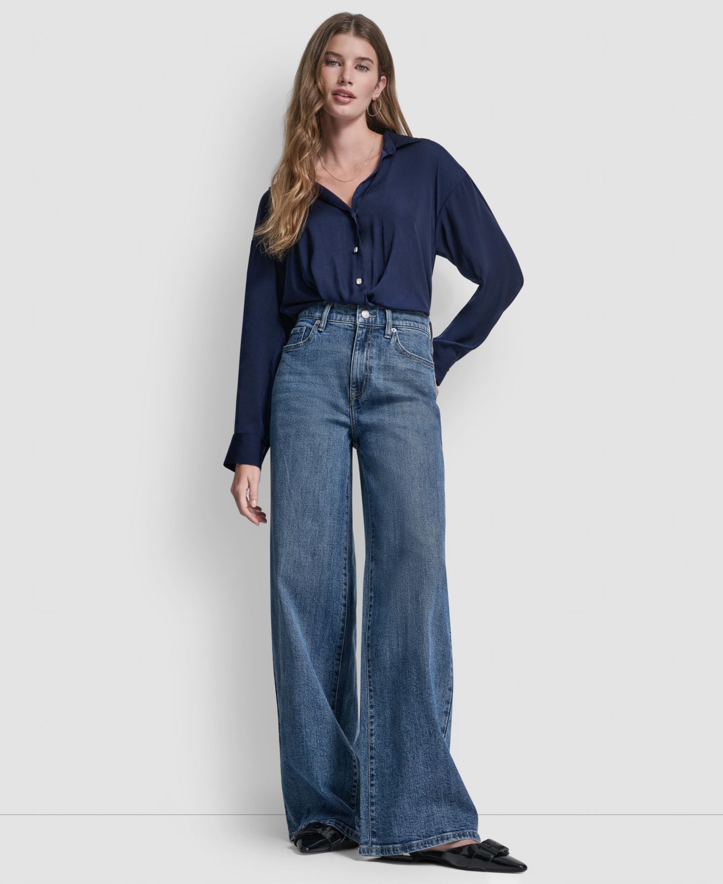 Женские джинсы DKNY Jeans Petite High-Rise Modern Wide Leg, цвет: Amsterdam — фото 2