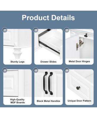 Solid Wood Vanity with Sink 3 Drawers 2 Doors Flip Drawer