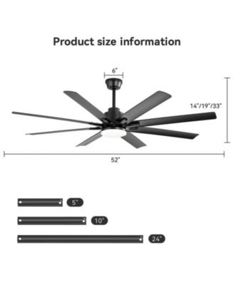 52-inch Modern Exquisite Black 8-Blade Ceiling Fans with Adjustable Led Lights and Intelligent Remote Control