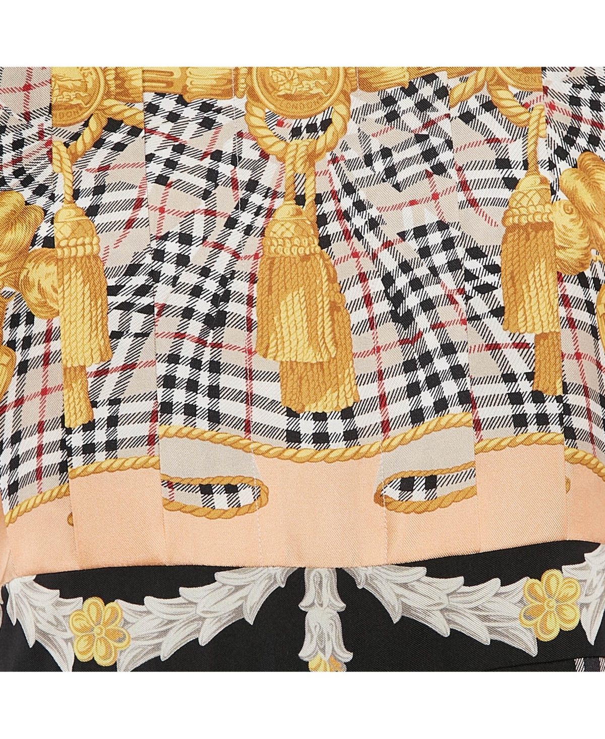 Pre-Owned Burberry Women's Multicolor Scarf Print Silk Pleated Long Sleeve Midi Dress