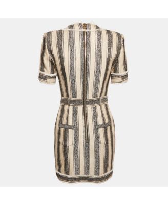 Women's Beige/black Frayed Sequin Striped Piqu&eacute Mini Dress