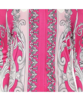 Women's Pink/silver Satin Baroque Cutout Midi Shirt Dress