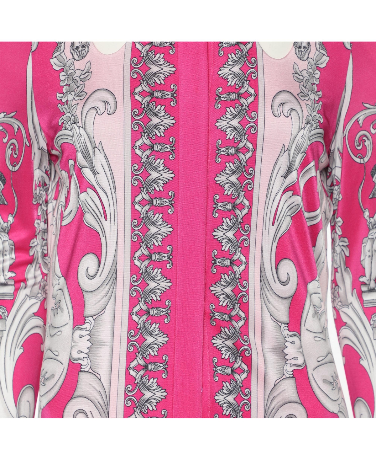 Pre-Owned Versace Women's Pink/silver Satin Baroque Cutout Midi Shirt Dress