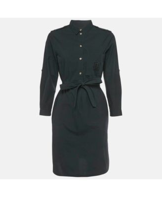 Women's Navy Blue Cotton Belted Mini Dress