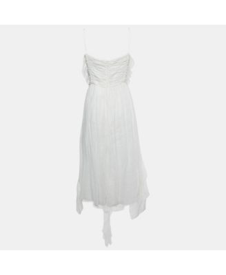 Women's Pre-Owned Chlo&eacute White Ramie Ruffled Asymmetric Midi Dress