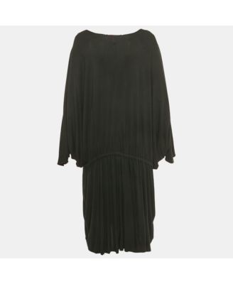 Women's Black Jersey Plunge Neck Drawstring Midi Dress