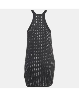Women's Black Embellished Cotton Knit Mini Tank Dress