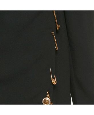 Women's Black Crepe Medusa Pin Detail Short Dress