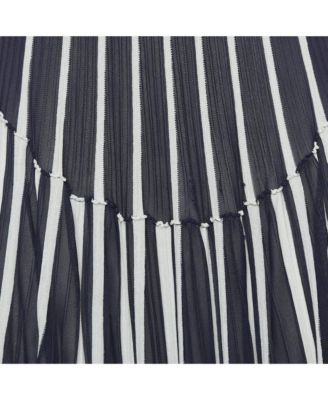 Women's Navy Blue White Vertical Stripe Cotton Knit Midi Dress