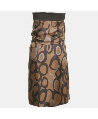 Women's Green Printed Silk Knit Detail Strapless Short Dress