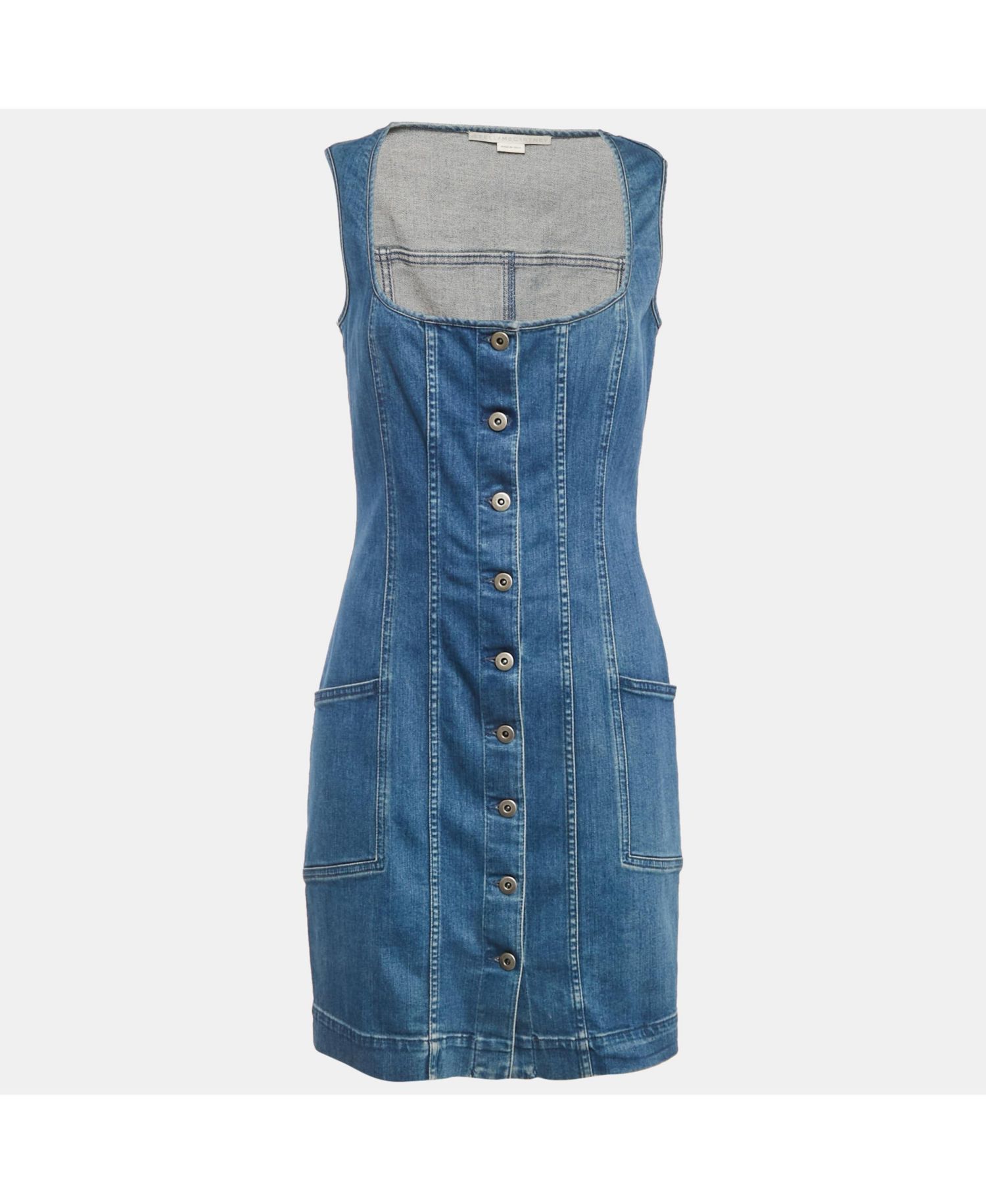 Women's Blue Denim Scoop Neck Mini Dress