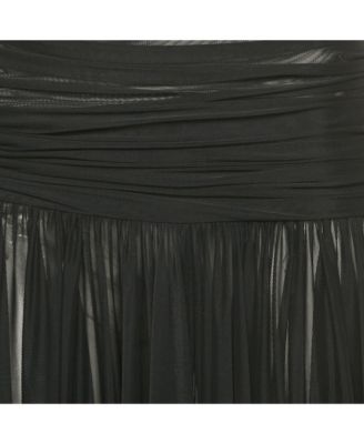 Women's Black Ruched Mesh Halter Neck Maxi Dress