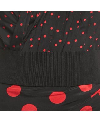 Women's Black Polka Dots Print Silk Strapless Mini Dress