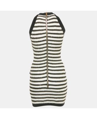 Women's Black/ White Striped Rib Knit Mini Bodycon Dress