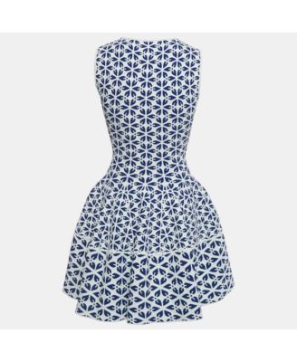 Women's White/blue Floral Pattern Stretch Knit Mini Dress