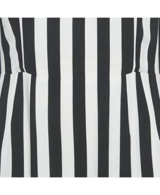 Women's Black/white Stripe Crepe Midi Dress