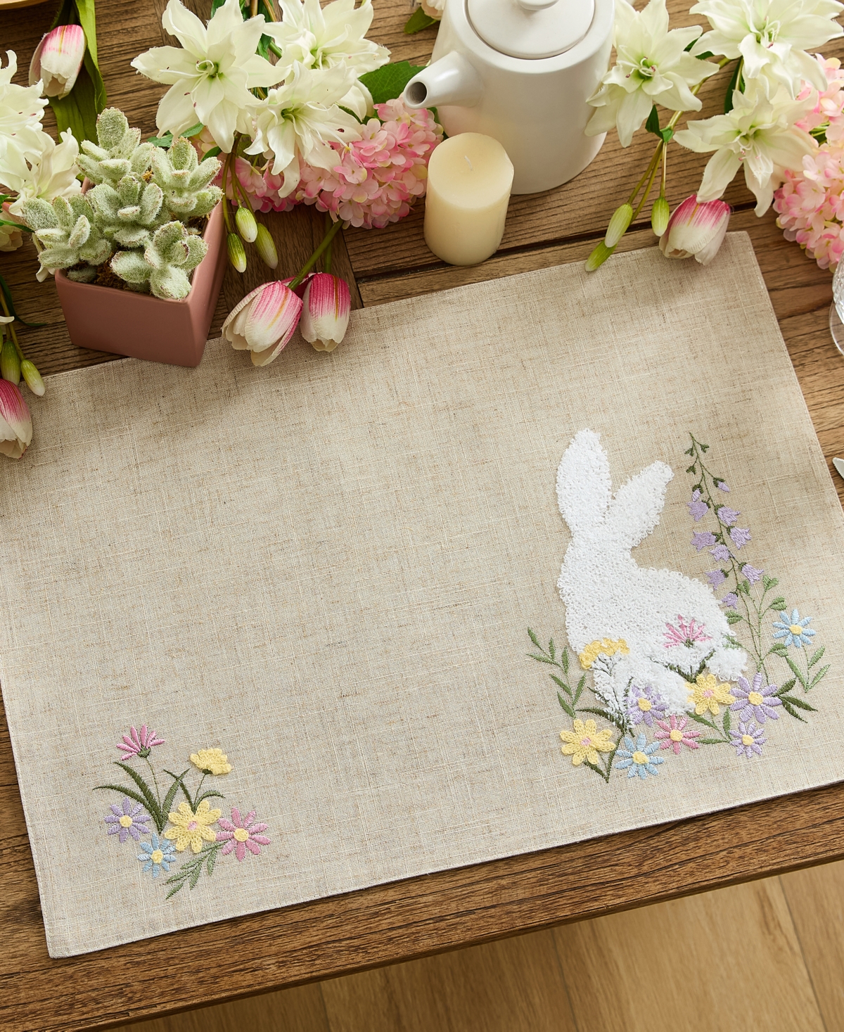 Elrene Embroidered Bunny and Wildflower Placemats, Set of 4