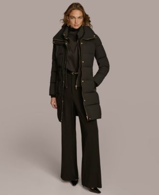 Women's Belted Bibbed Puffer Coat