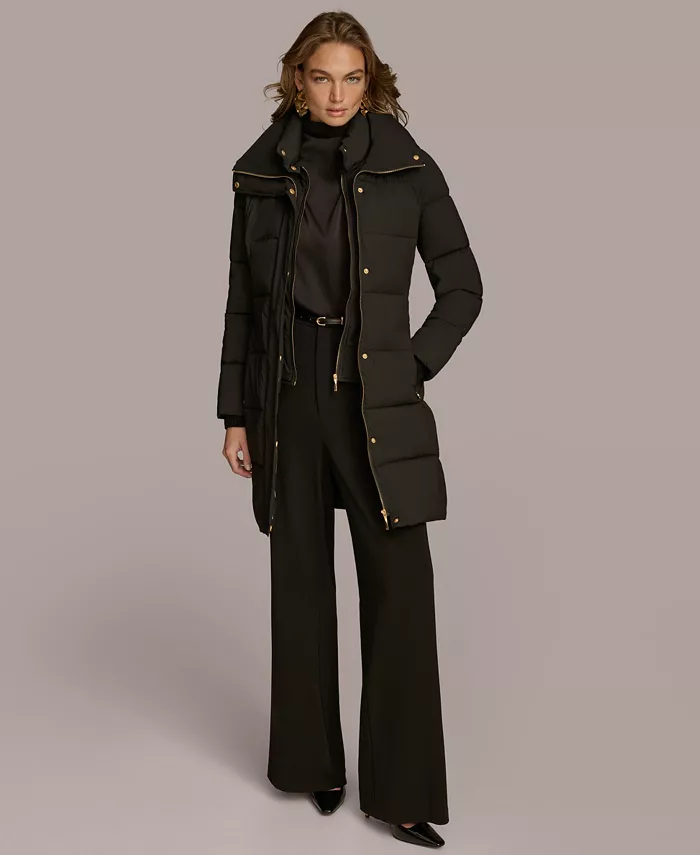Women's Belted Bibbed Puffer Coat - thumbnail 7