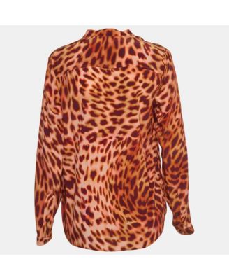 Women's Multicolor Print Silk Buttoned Shirt Blouse