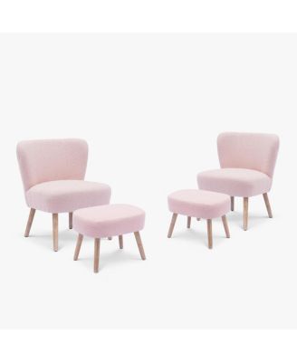 4 Piece  Upholstered Boucle Accent Chair and Ottoman Sets