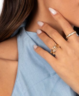 Cubic Zirconia Gold Plated Graduated Scattered Bezel Ring