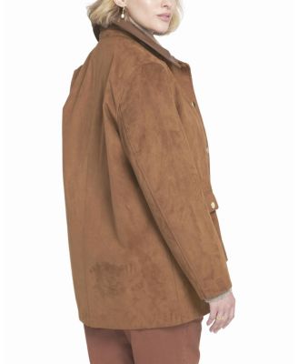 Women's Faux Suede Barn Jacket Utility Coat