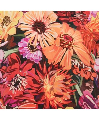 Women's Red Poppy Print Silk Long Sleeve Blouse