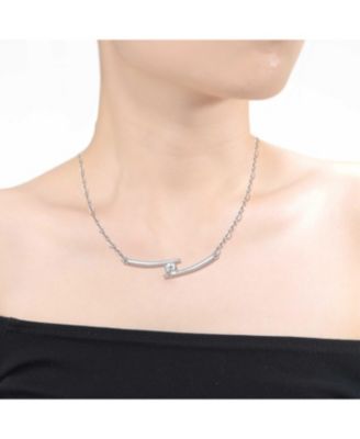 Women's Cubic Zirconia Solitaire Double Bar Pendant Necklace