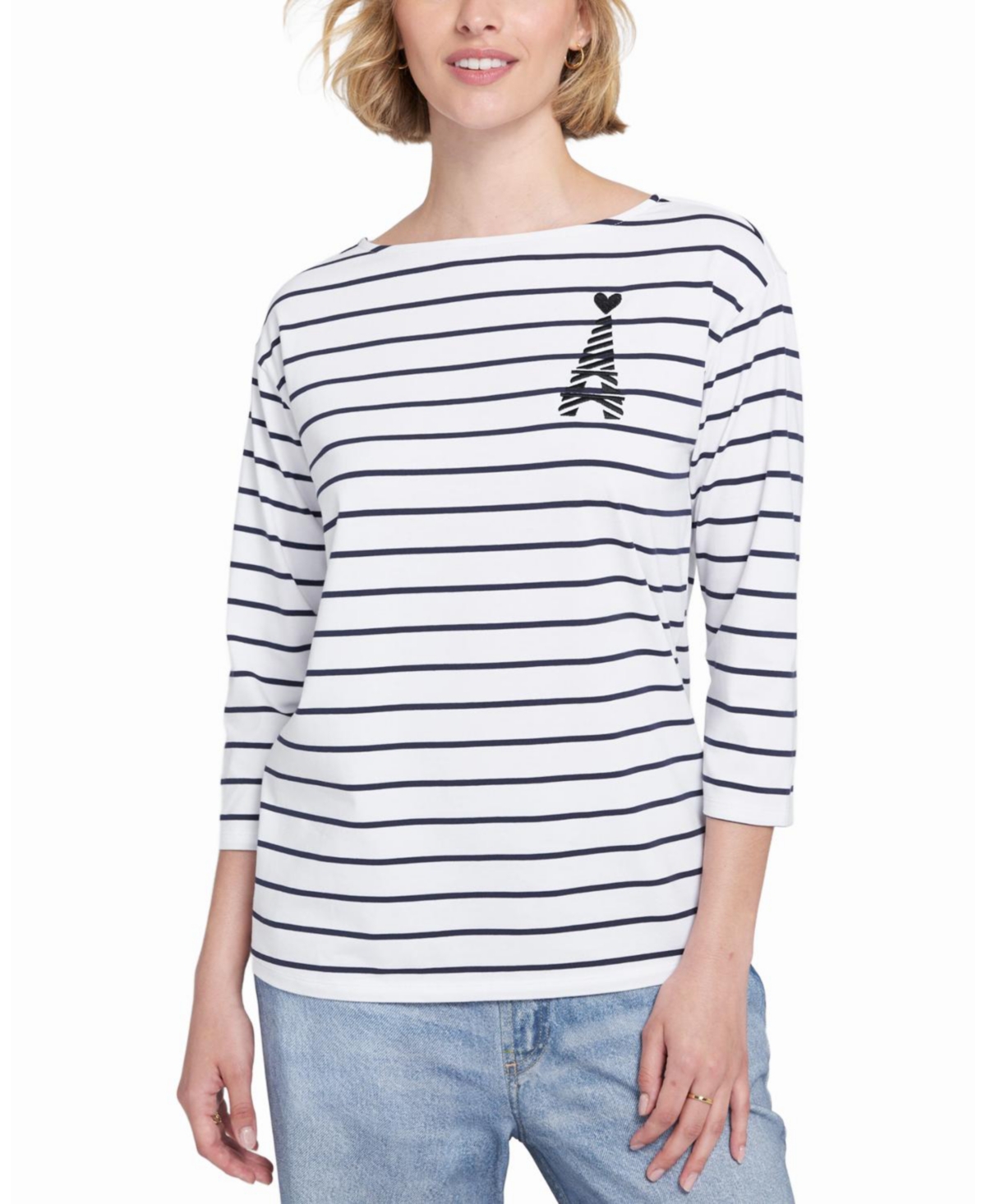 Elle Collection Women's Striped Tee With Graphic Top