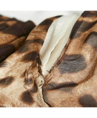 Women's Brown Leopard Print Lace Trim Silk Mini Skirt