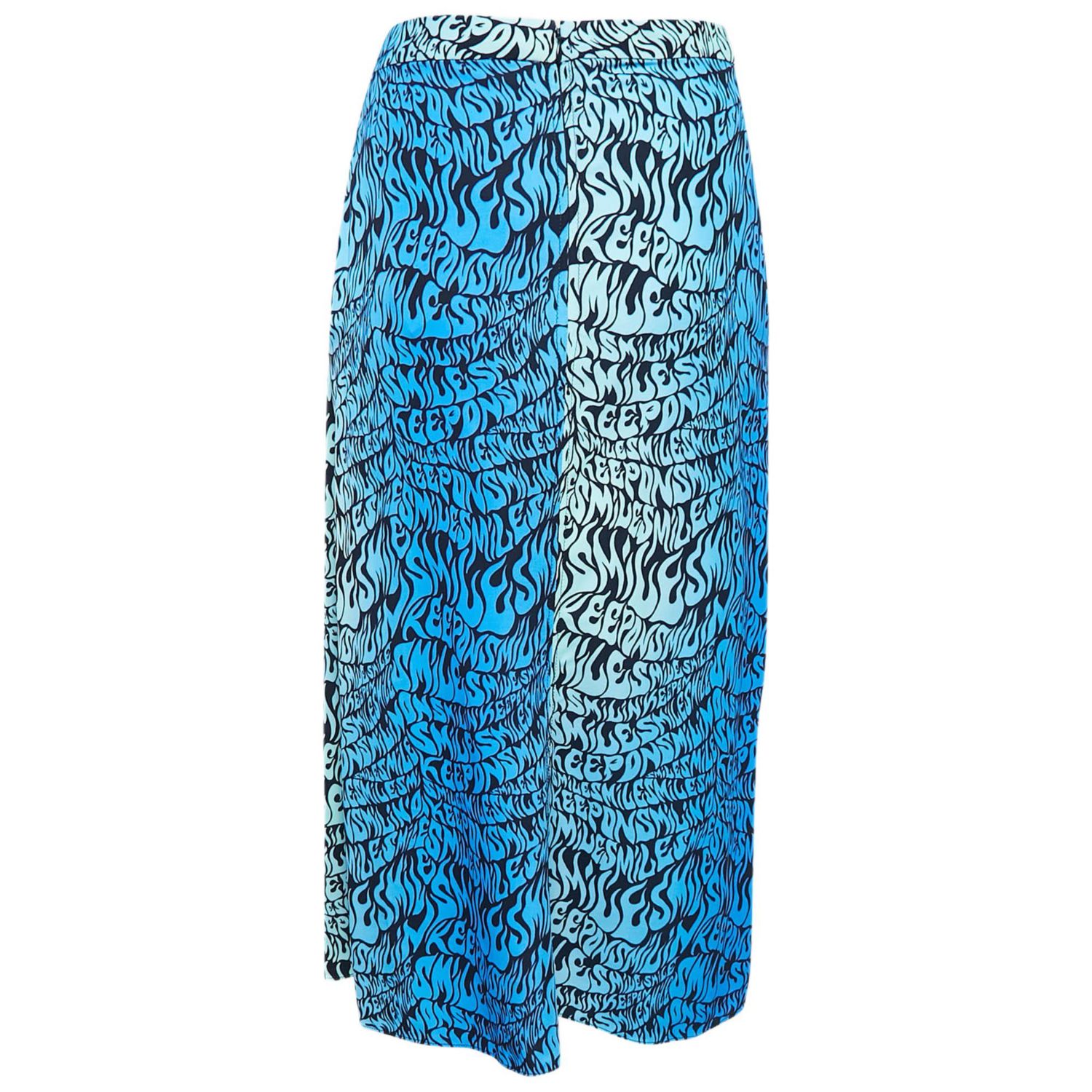 Women's Blue Printed Crepe De Chine Midi Skirt
