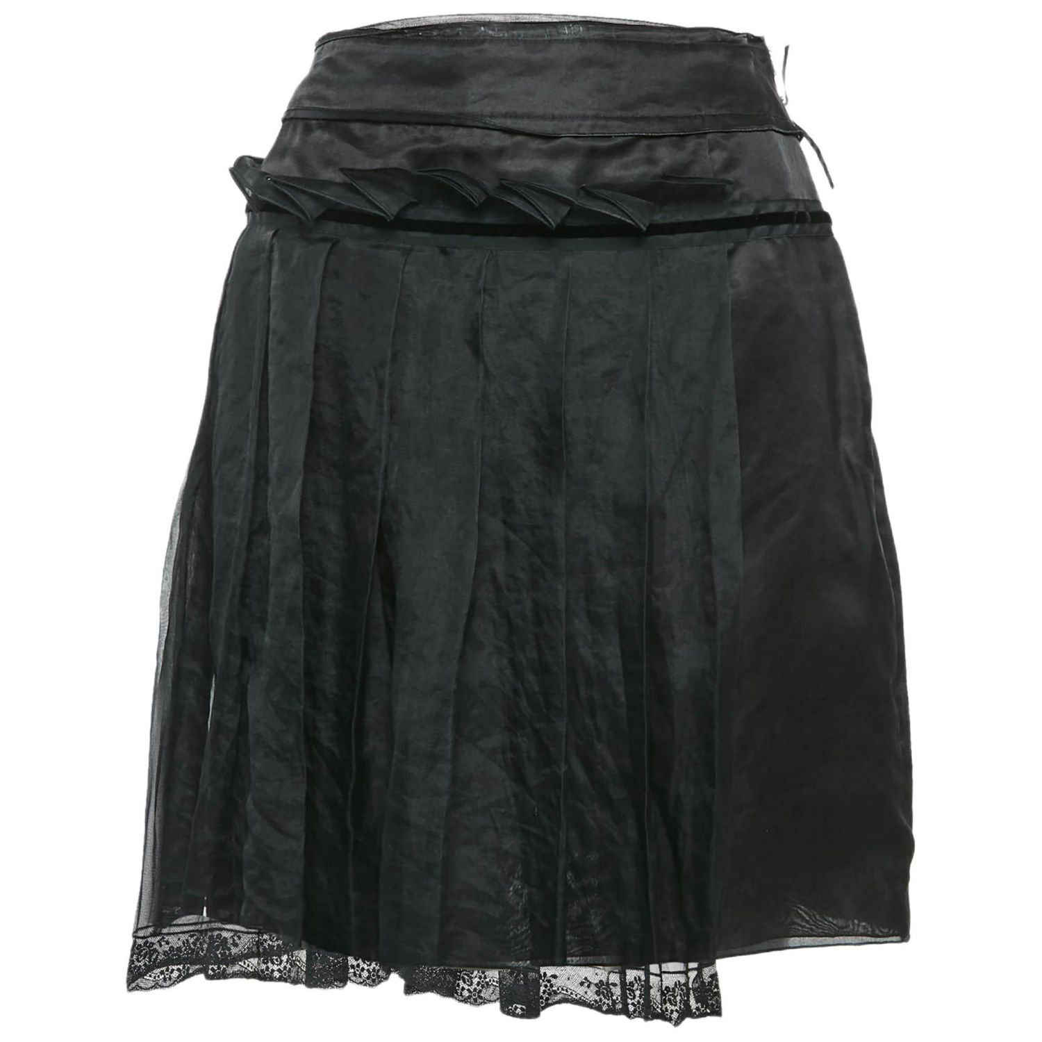 Women's Pre-Owned Dolce and Gabbana Black Crepe Pleated Mini Skirt