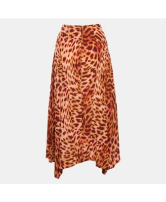 Women's Brown Leopard Print Silk Flared Midi Skirt
