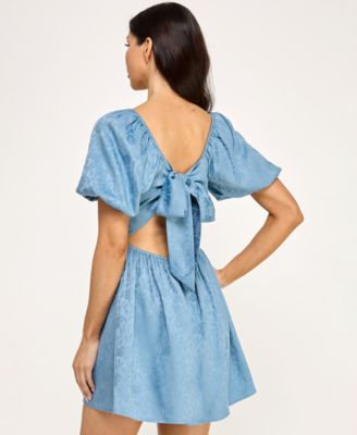 Juniors' V-Neck Puff-Sleeve Dress