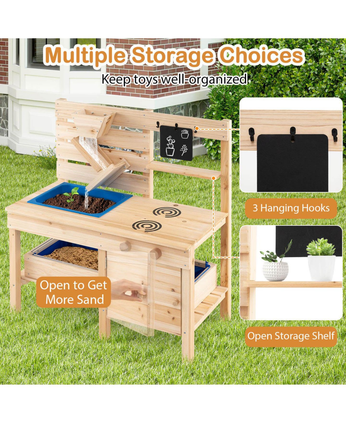Детская игрушка Costway Detachable-Sandbox Outdoor Mud Kitchen, 3–8 лет, цвет: Натуральный — фото 9