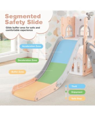 6 in 1 L-shaped Toddle Slide for Toddlers Age 1-3 Baby Slide with Basketball Hoop