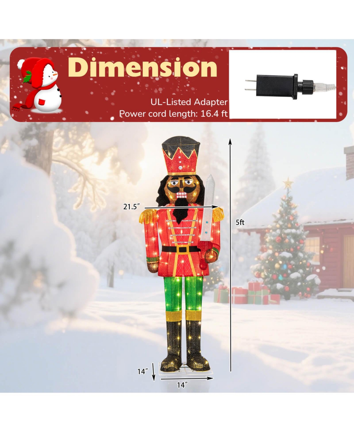 Costway 5 Ft Lighted Christmas Nutcracker with Glitter Sword